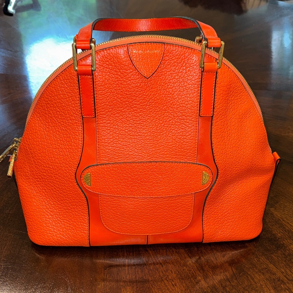 Marc Jacobs Bright Orange Pebbled Dome Tote
